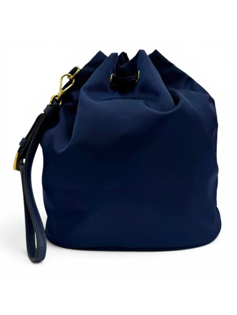 Prada Royal Leather Triangle Logo Tessuto Drawstring Pouch Gold